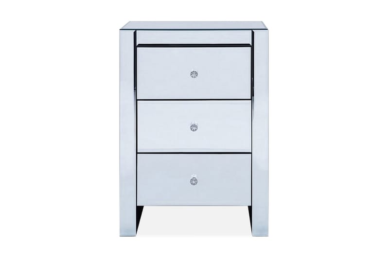 Lorris Rektangulärt Sängbord 30 cm med Förvaring och Lådor i Glas, Silver