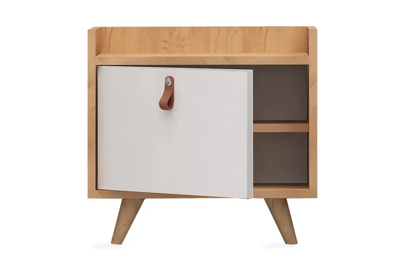Mod Design Sängbord 50 cm med Förvaring Skåp Läderbeslag - Trä/Vit - Möbler - Bord & matgrupper - Avlastningsbord - Sängbord & nattduksbord