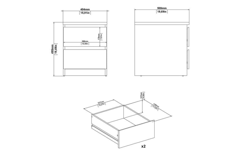 Salomns Rektangulärt Sängbord 40,4 cm i Målat Trä med Lådor - Vit - Möbler - Bord & matgrupper - Avlastningsbord - Sängbord & nattduksbord