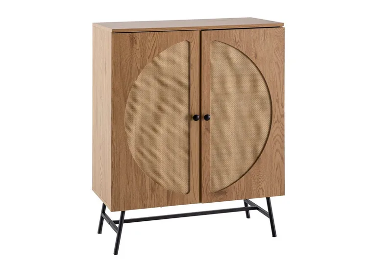 Sideboard Wohnling Folierad spånskiva ekoptik halvcirkel rottingväv look 2 dörrar modern