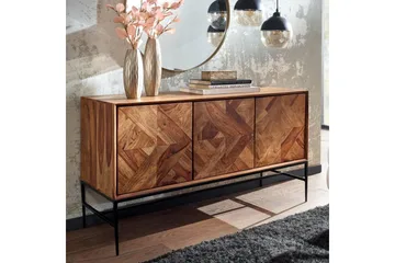 Sideboard Wohnling Massivt trä, triangulär optisk inläggning, 123 cm med 3 dörrar, industriell - Förvaring - Förvaringsmöbler - Sideboard & skänk