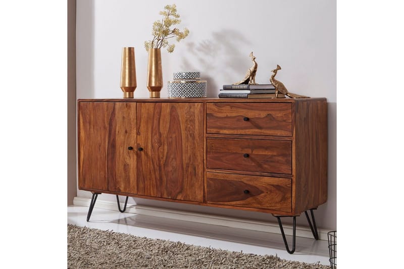 Sideboard Wohnling Massivt trä 145 cm med 3 lådor 1 dörr hårnålsben industriell - Förvaring - Förvaringsmöbler - Sideboard & skänk