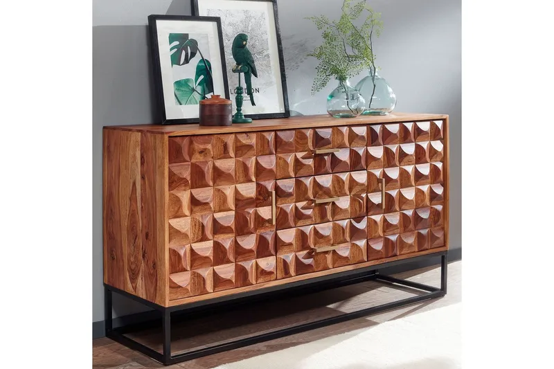 Sideboard Wohnling Massivt trä design front 145 cm med 2 dörrar 3 lådor industriell - Förvaring - Förvaringsmöbler - Sideboard & skänk