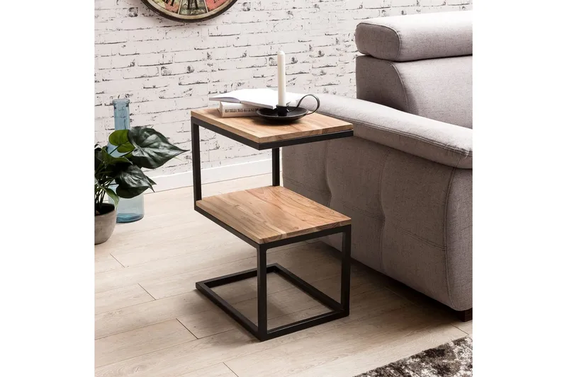 Sido bord Wohnling Massivt trä, S Cube, metallram i lantlig stil Akacia - Akacia - Möbler - Bord & matgrupper - Avlastningsbord - Lampbord