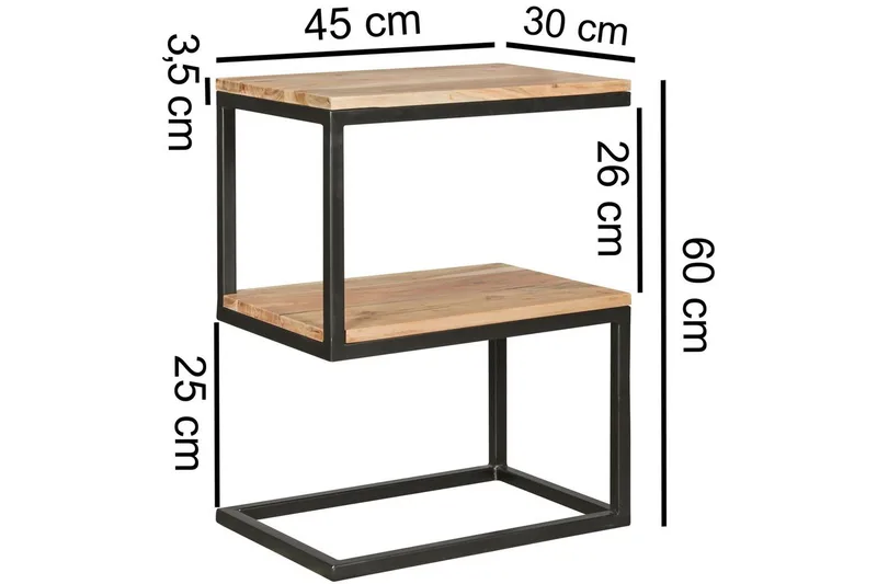 Sido bord Wohnling Massivt trä, S Cube, metallram i lantlig stil Akacia - Akacia - Möbler - Bord & matgrupper - Avlastningsbord - Lampbord