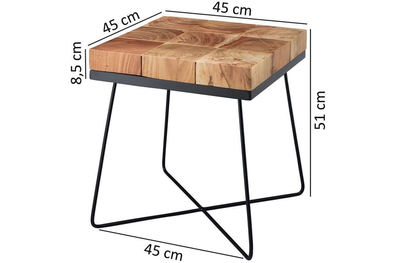 Sido bord Wohnling Massivt trä Blockstil Pulverlackerad metallram Industriell - Möbler - Bord & matgrupper - Avlastningsbord - Lampbord