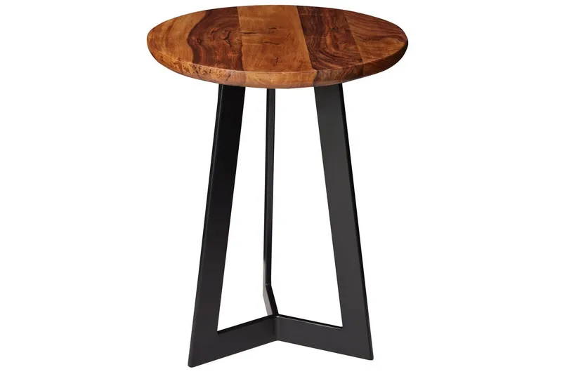 Sido bord Wohnling massivt trä svart metallram rund 35 cm, industriell loftstil 45 cm, 45 cm