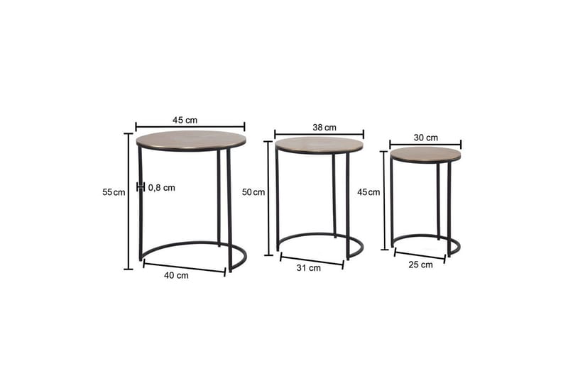 Sido bord Wohnling Set om 3 runda metallbord med filigrana metallben Industriell - Möbler - Bord & matgrupper - Avlastningsbord - Satsbord