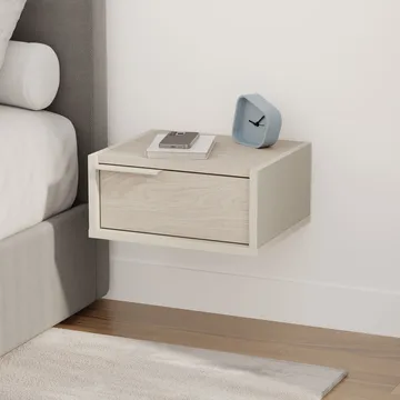 Silena Vägghängt Sängbord 40 cm med Trä- och Ekutseende, Förvaring med Låda - Beige - Möbler - Bord & matgrupper - Avlastningsbord - Sängbord & nattduksbord
