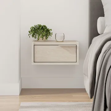 Silena Vägghängt Sängbord 40 cm med Trä- och Ekutseende, Förvaring med Låda - Beige - Möbler - Bord & matgrupper - Avlastningsbord - Sängbord & nattduksbord