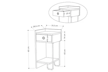 Sirius Sängbord 32x30 cm Vit - Hanah Home - Möbler - Bord & matgrupper - Avlastningsbord - Sängbord & nattduksbord