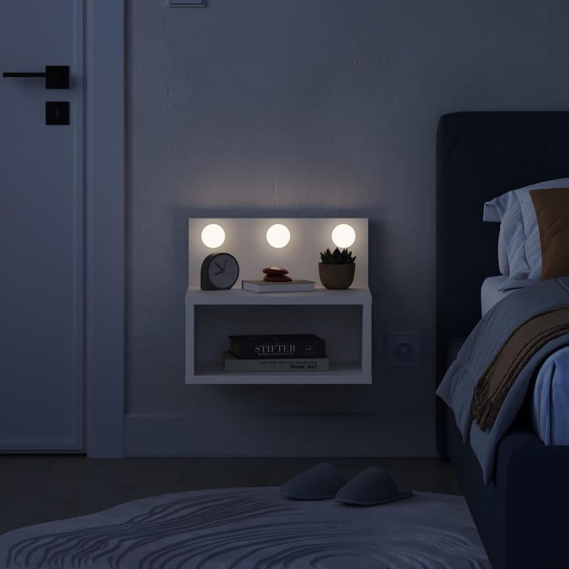 Sumira Vägghängt Sängbord 40 cm, Förvaring med Hylla och LED-belysning - Vit - Möbler - Bord & matgrupper - Avlastningsbord - Sängbord & nattduksbord