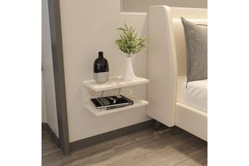 Torvic Vägghängt Sängbord 45 cm med Marmorutseende, Förvaring med Hylla - Vit - Möbler - Bord & matgrupper - Avlastningsbord - Sängbord & nattduksbord