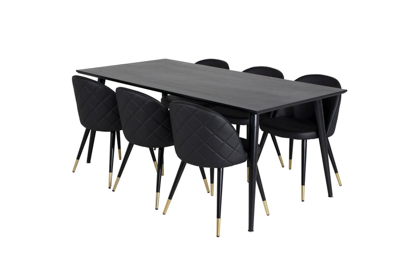 Balisa Matgrupp 180 cm inkl 6 Valera Stolar, Svart/Mässing