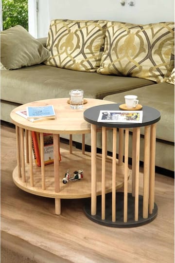 Belvo Soffbordsset 60x43 cm - Sapphire Oak/Antracit - Möbler - Bord & matgrupper - Soffbord