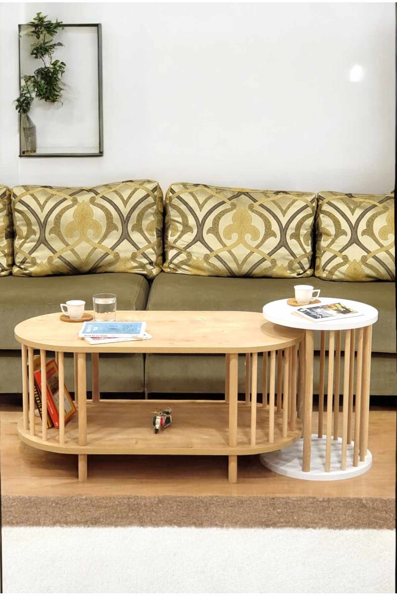 Belvo Soffbordsset 90x43x45 cm - Sapphire Oak och vit - Möbler - Bord & matgrupper - Soffbord