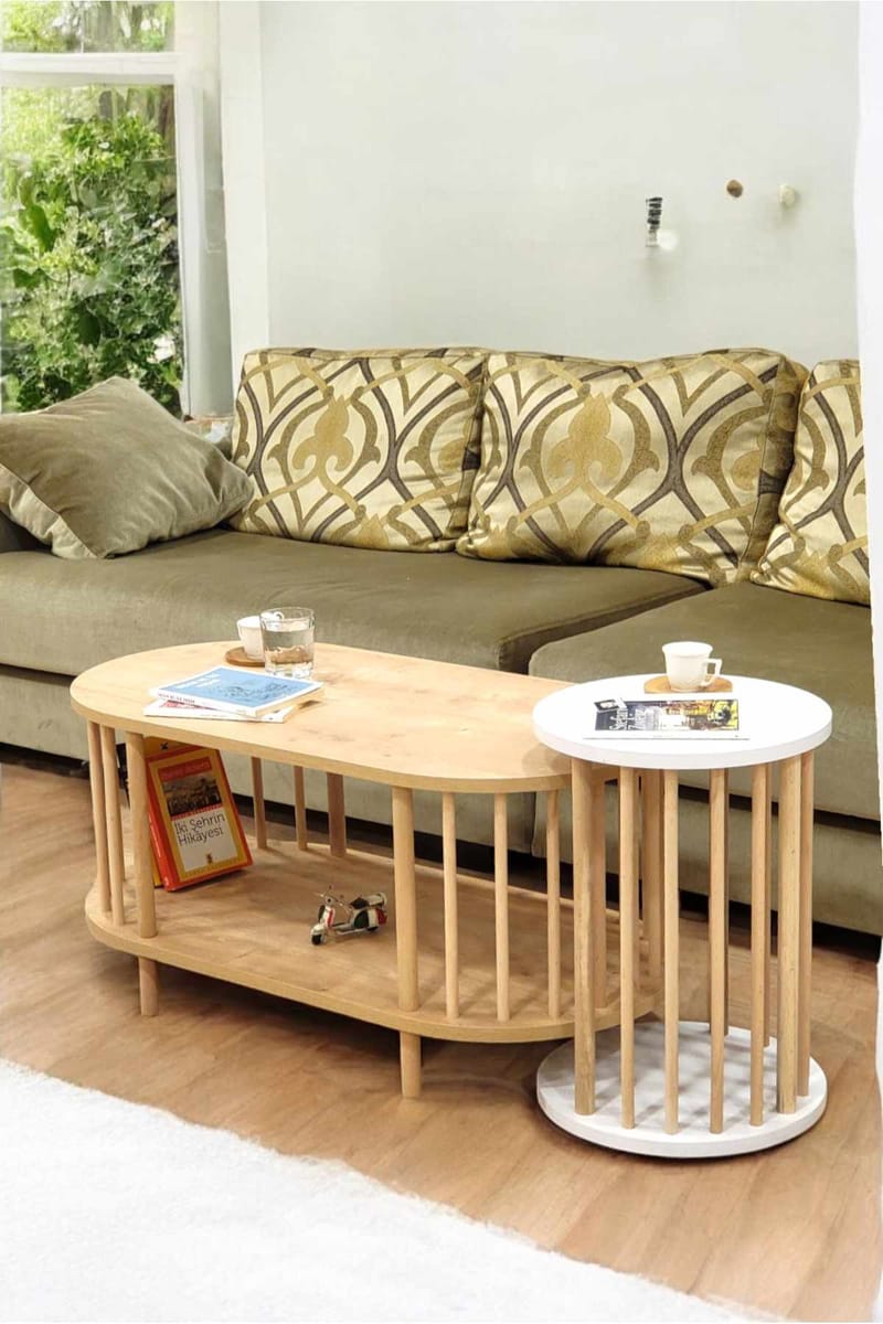 Belvo Soffbordsset 90x43x45 cm - Sapphire Oak och vit - Möbler - Bord & matgrupper - Soffbord