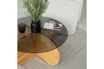 Bengul 75 cm Runt Soffbord i Glas med Träunderrede - Rökgrå - Möbler - Bord & matgrupper - Soffbord