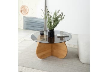 Bengul 75 cm Runt Soffbord i Glas med Träunderrede - Rökgrå - Möbler - Bord & matgrupper - Soffbord
