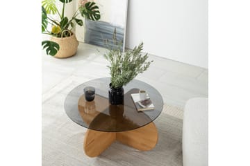 Bengul 75 cm Runt Soffbord i Glas med Träunderrede - Rökgrå - Möbler - Bord & matgrupper - Soffbord