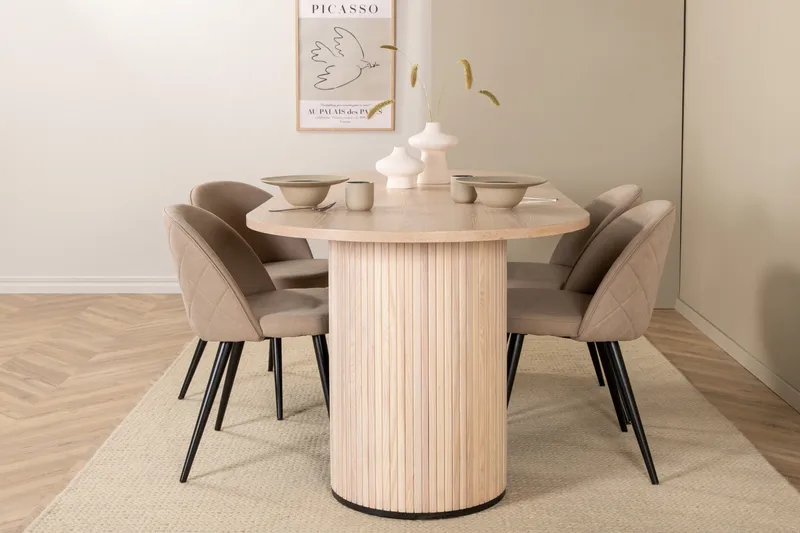 Biana Matgrupp 200 cm Oval inkl 4 Velvets Stolar - Beige/Svart - Möbler - Bord & matgrupper - Matgrupper