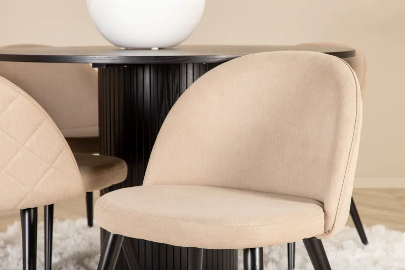 Bianca Matgrupp 110 cm Rund med 4 Velvet stolar - Beige - Möbler - Bord & matgrupper - Matgrupper