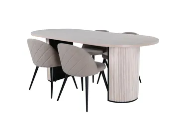 Bianca Matgrupp 200 cm Oval med 4 Velvet stolar - Beige - Möbler - Bord & matgrupper - Matgrupper