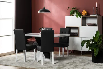 Cesi Matgrupp 140 cm med 4 Viktor Stol - Vit/Svart/Svart PU - Möbler - Bord & matgrupper - Matgrupper