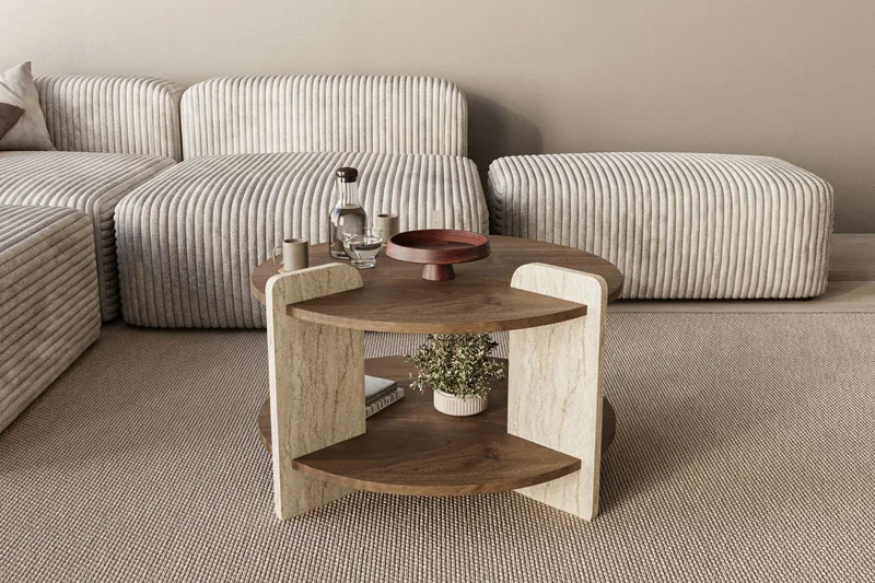 Cindral Soffbord 70 cm Rund - Valnöt Och Travertin - Möbler - Bord & matgrupper - Soffbord