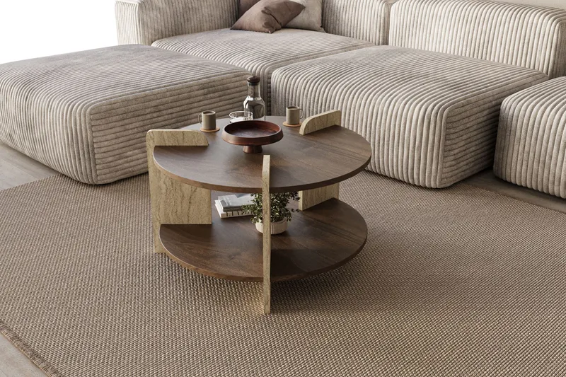 Cindral Soffbord 70 cm Rund - Valnöt Och Travertin - Möbler - Bord & matgrupper - Soffbord