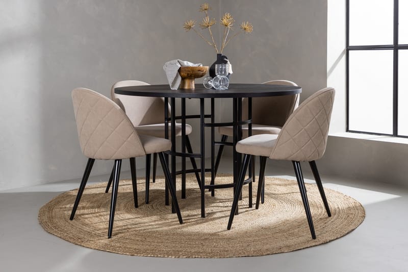 Copenhagen Matgrupp 115 cm Rund med 4 Velvet stolar - Beige - Möbler - Bord & matgrupper - Matgrupper
