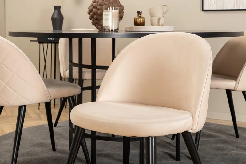 Copenhagen Rund Matgrupp 140 cm med 4 Velvet Matstolar - svart och beige - Möbler - Bord & matgrupper - Matgrupper