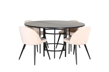 Copenhagen Rund Matgrupp 140 cm med 4 Velvet Matstolar - svart och beige - Möbler - Bord & matgrupper - Matgrupper