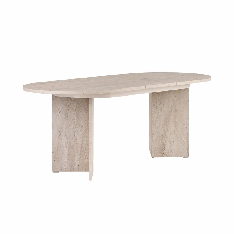 Dano Förlängningsbart Ovalt Matbord 160-200x90 cm med Travertinutseende, Beige