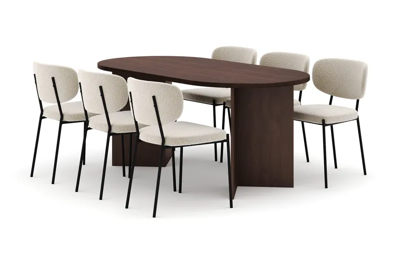 Dano Matbord 180 cm  med 6 Gemmiano Matstolar - Valnöt / Vit Bouclé - Möbler - Bord & matgrupper - Matgrupper
