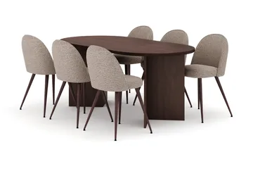 Dano Oval Matgrupp 180 cm – Matbord med 6 Nibe Plus Matstolar med Trä- och Valnötsutseende - Brun|Greige - Möbler - Bord & matgrupper - Matgrupper