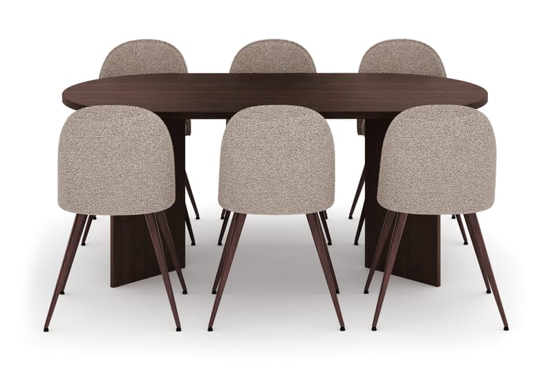 Dano Oval Matgrupp 180 cm – Matbord med 6 Nibe Plus Matstolar med Trä- och Valnötsutseende - Brun|Greige - Möbler - Bord & matgrupper - Matgrupper