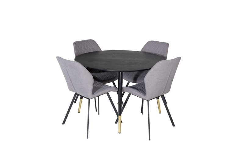 Dipp Matgrupp 115 cm Rund med 4 Gemma stolar, Svart/Guld