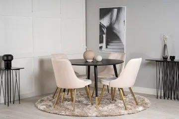 Dipp Matgrupp 115 cm Rund med 4 Velvet Deluxe stolar - Beige - Möbler - Bord & matgrupper - Matgrupper