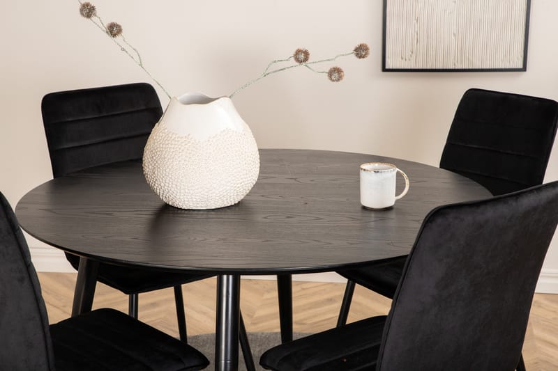 Dipp Matgrupp 115 cm Rund med 4 Windu Lyx stolar - Svart - Möbler - Bord & matgrupper - Matgrupper