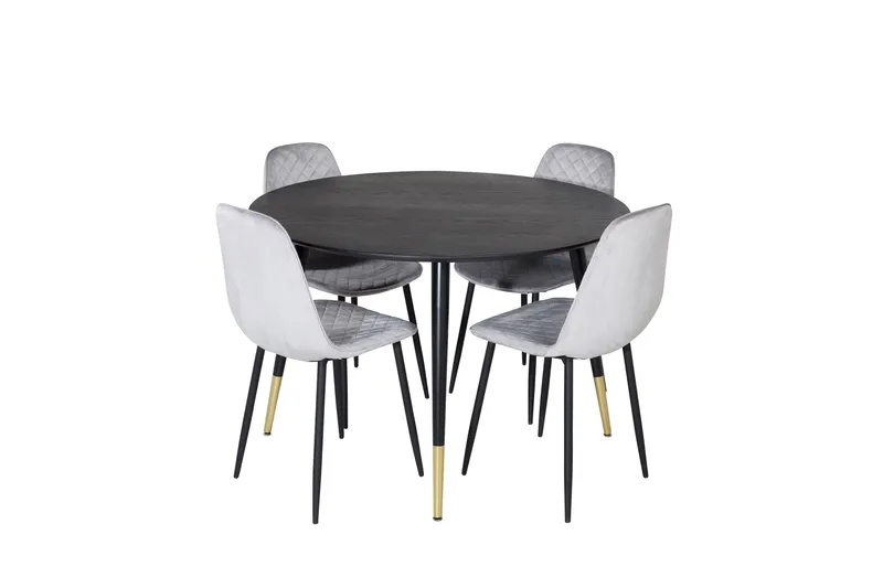Dipp Matgrupp 115 cm Rund med 4 Polar stolar, Svart/Guld
