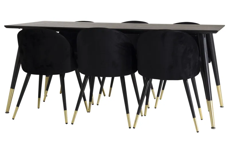 Dipp Matgrupp 180 cm Rektangulär med 6 Velvet stolar - Möbler - Bord & matgrupper - Matgrupper