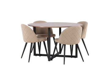 Durango Matgrupp 120 cm Rund med 4 Velvets Stolar - Valnöt - Möbler - Bord & matgrupper - Matgrupper