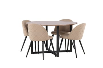Durango Matgrupp 120 cm Rund med 4 Velvets Stolar - Valnöt - Möbler - Bord & matgrupper - Matgrupper