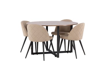 Durango Matgrupp 120 cm Rund med 4 Velvets Stolar - Valnöt - Möbler - Bord & matgrupper - Matgrupper