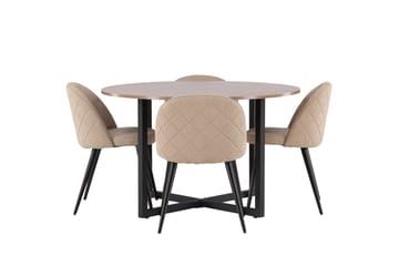 Durango Matgrupp 120 cm Rund med 4 Velvets Stolar - Valnöt - Möbler - Bord & matgrupper - Matgrupper