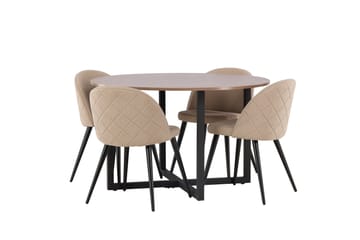 Durango Matgrupp 120 cm Rund med 4 Velvets Stolar - Valnöt - Möbler - Bord & matgrupper - Matgrupper