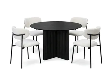 Edda Matgrupp runt 110 cm Svart med 4 Lucy Matstolar - Svart - Möbler - Bord & matgrupper - Matgrupper