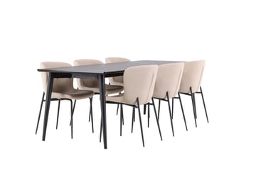 Ellis Matgrupp 230 cm Rektangulär med 6 Modesto stolar - Svart/Beige - Möbler - Bord & matgrupper - Matgrupper