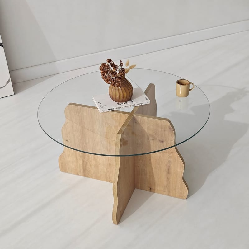 Fikret Soffbord 75 cm Rund Glas - Safir Ek Och Transparent - Möbler - Bord & matgrupper - Soffbord